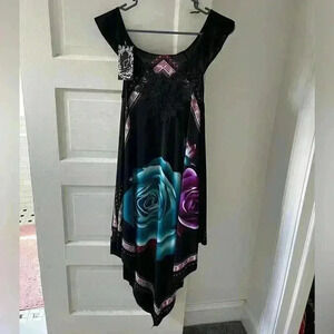 NWT black‎ rose coverup dress with lace on the shoulders
